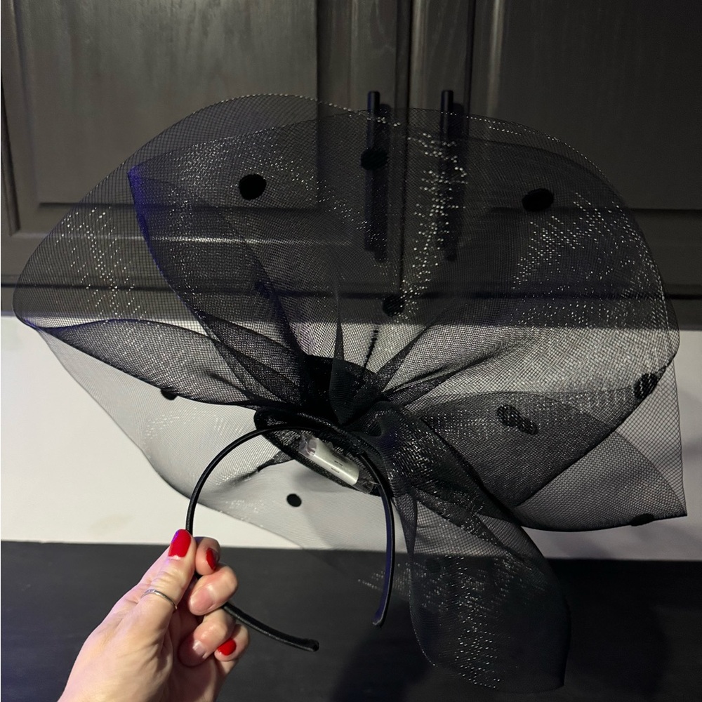 Black polka dot fascinator Kentucky derby hat